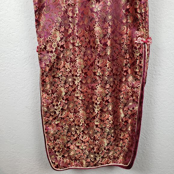 Silk Blend Asian Style Sheath Dress Red Gold - S - Picture 4 of 7